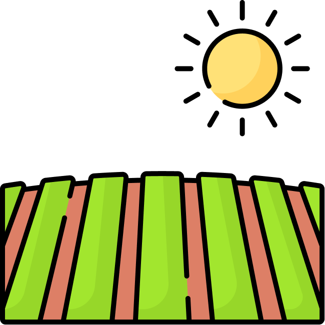 Ikoon künnivagudega põllust ja kollasest päikesest.